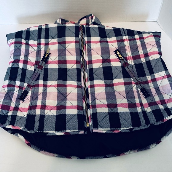 Crown & IVY Woman Pink Black Plaid Puffer Quilted Full Zip Vest Size Small - Picture 14 of 16
